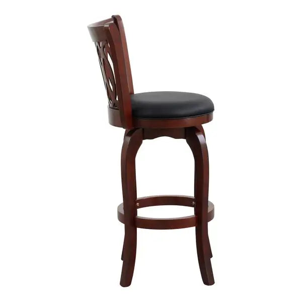 Comfortable Swivel Pub Height Chair Dark Cherry Faux Leather