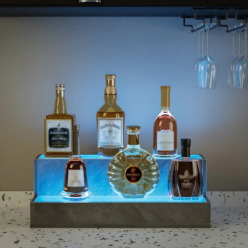 Led Lighted Wooden Liquor Shelves With App Remote Control