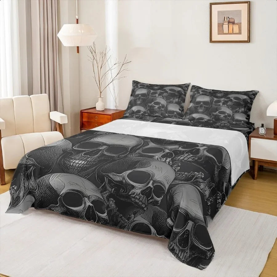 Sugar Skull Bed Sheets Set Gothic Skeleton Bedding Teens