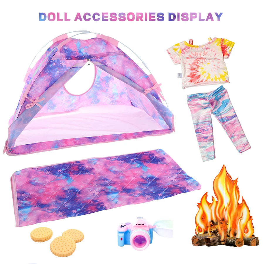 Cute 18 Inch Doll Clothes Set Tent Camping Blanket Campfire