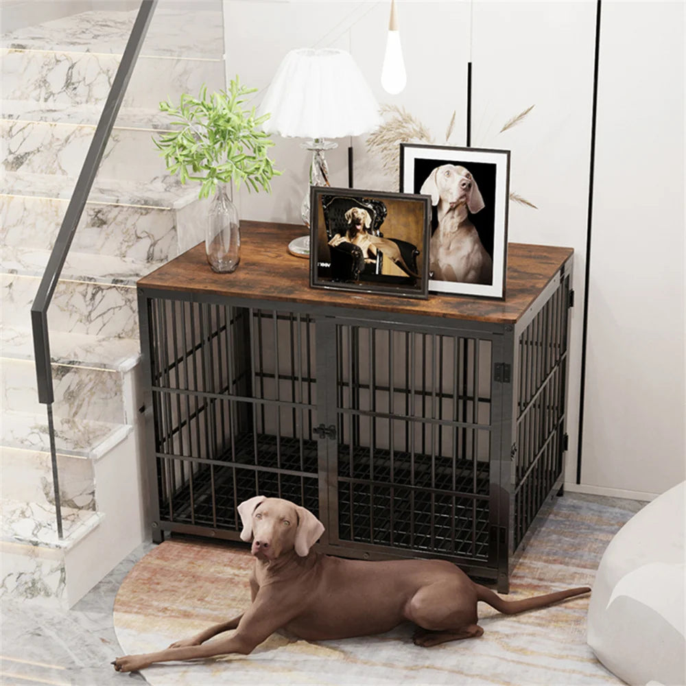 Large Wooden Dog Crate End Table Style Elevated Kennel With 3 Doors