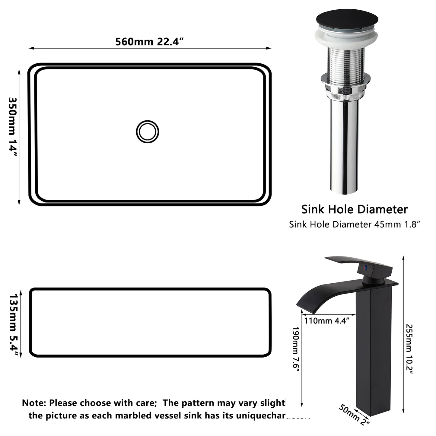 KEMAIDI Modern Vessel Sink Basin Above Counter With Faucet
