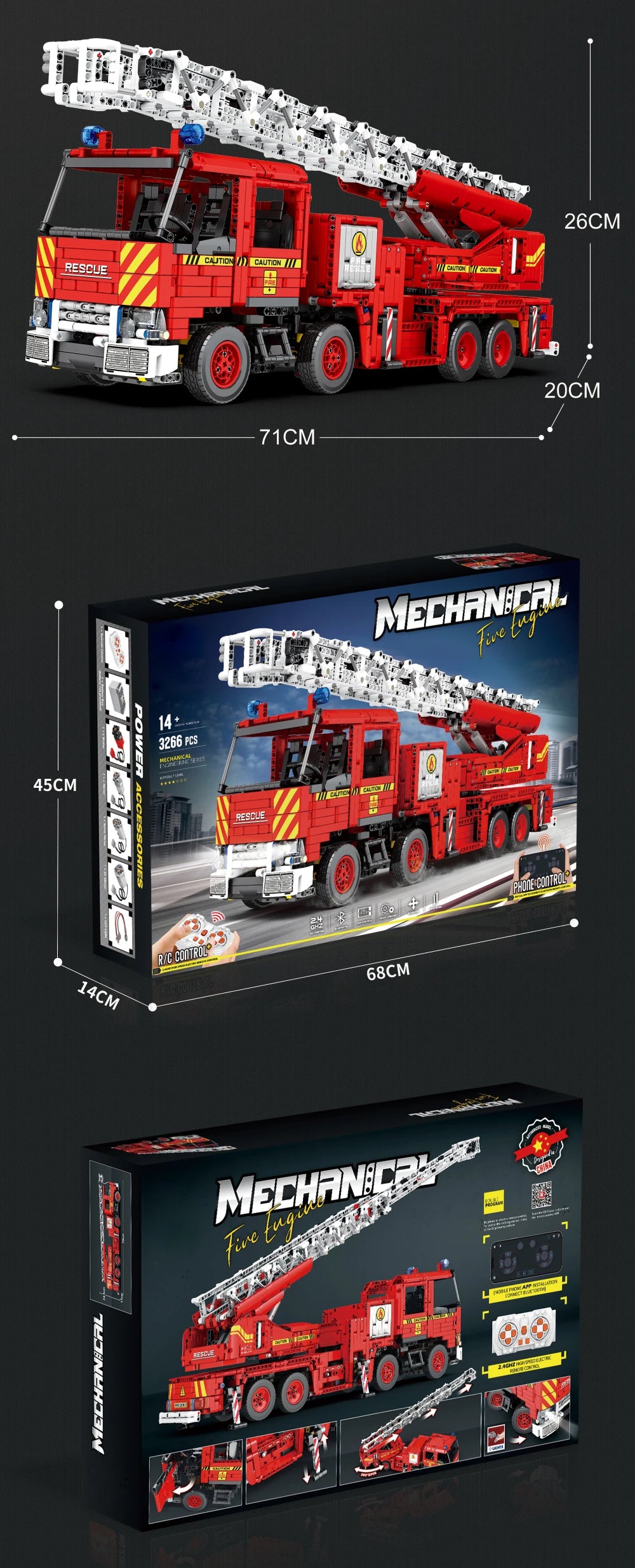 Reobrix Rescue Fire Truck Building Block Set With Extendable Ladder RC