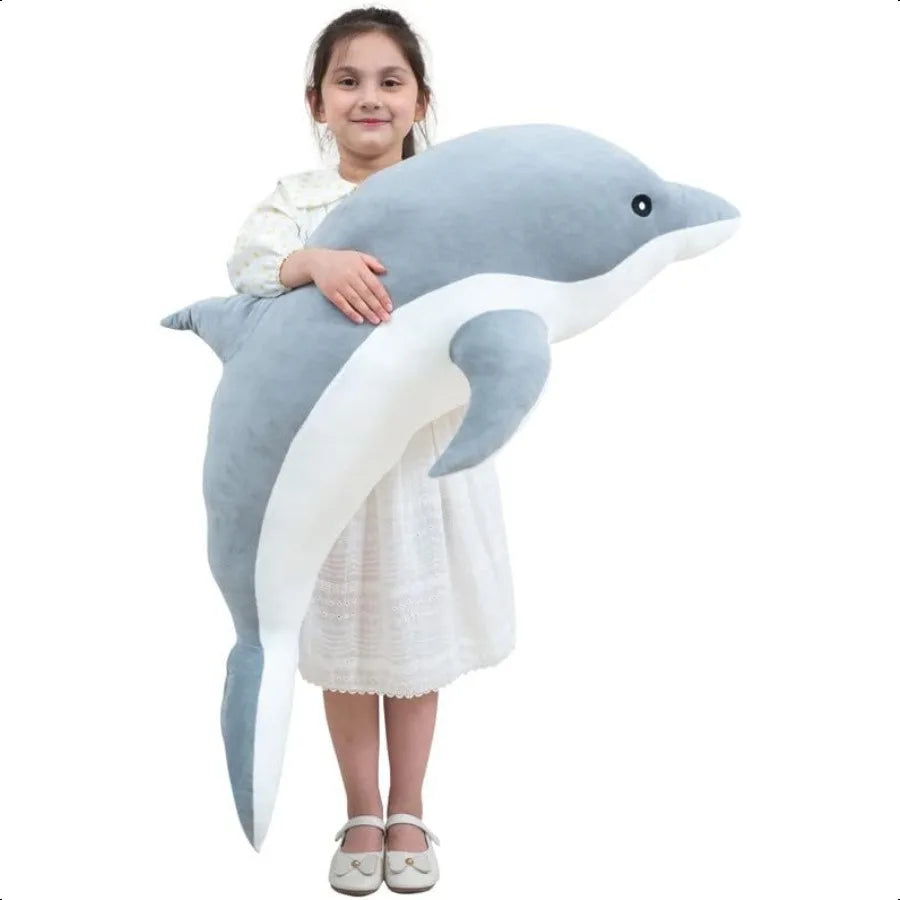 Giant Dolphin Plush Toy Soft Whale Pillow Stuffed Dolphin Pillow for Girls Gray 120cm 47.24inch