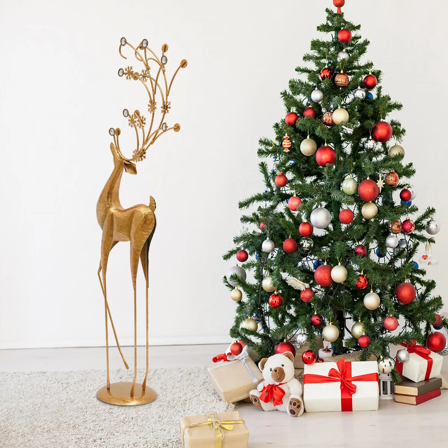 House Studio Gold Reindeer Statue Christmas Decor Indoor