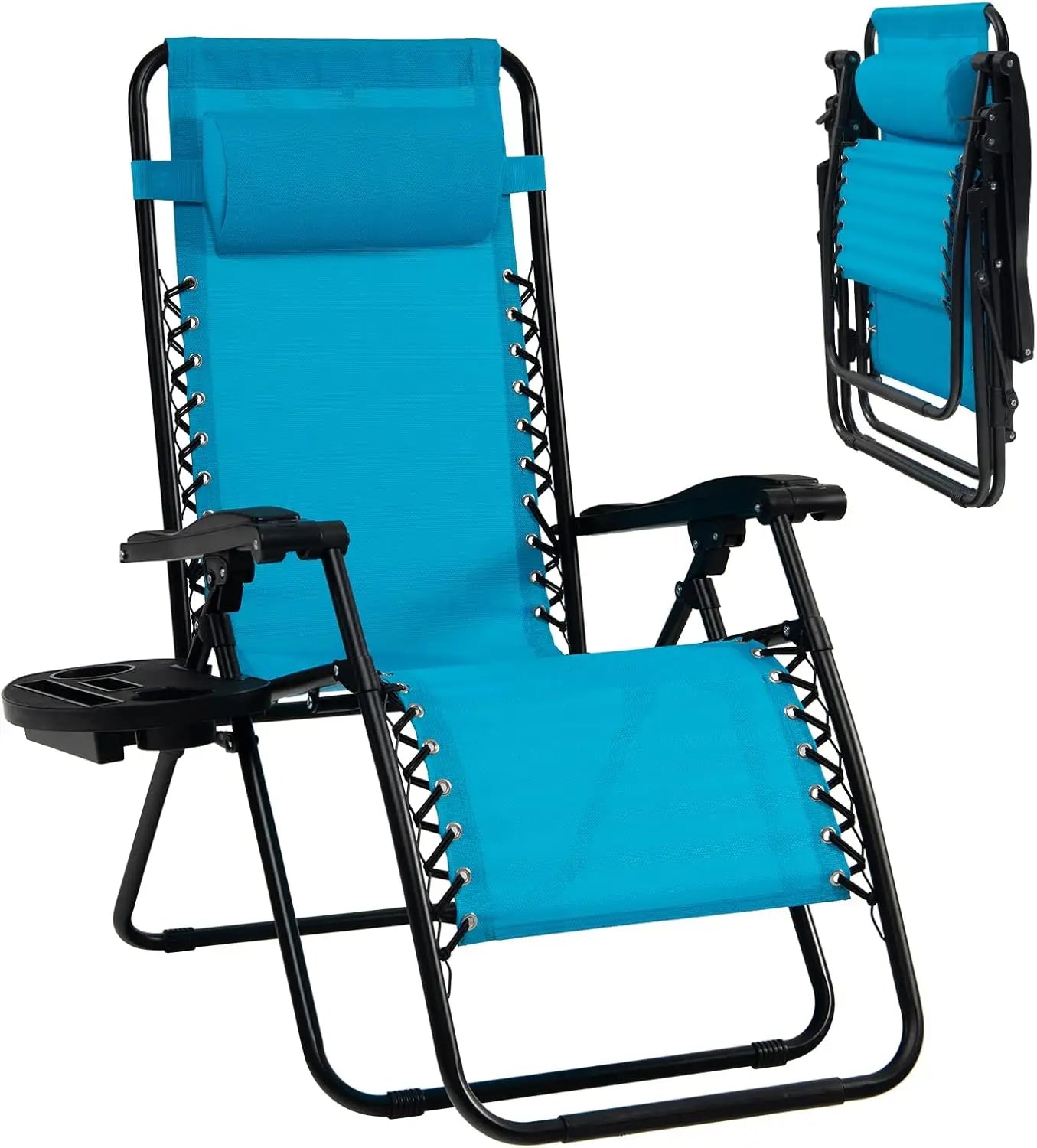 Zero Gravity Lounge Chairs 160 Degree Adjustable Folding Recliner with Pillow and Cup Holder 350 Pounds Comfy Outdoor Lounge Chairs