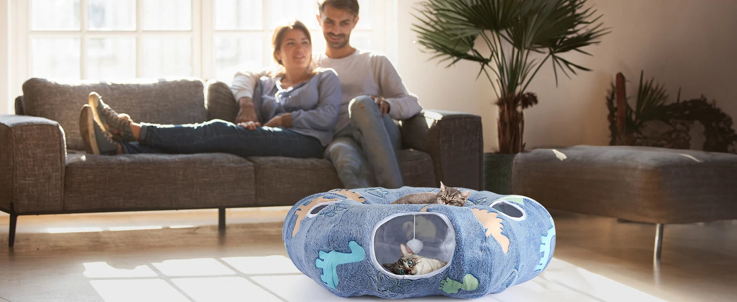 Maxetodo Cat Tunnel With Washable Bed 4 Entry Points