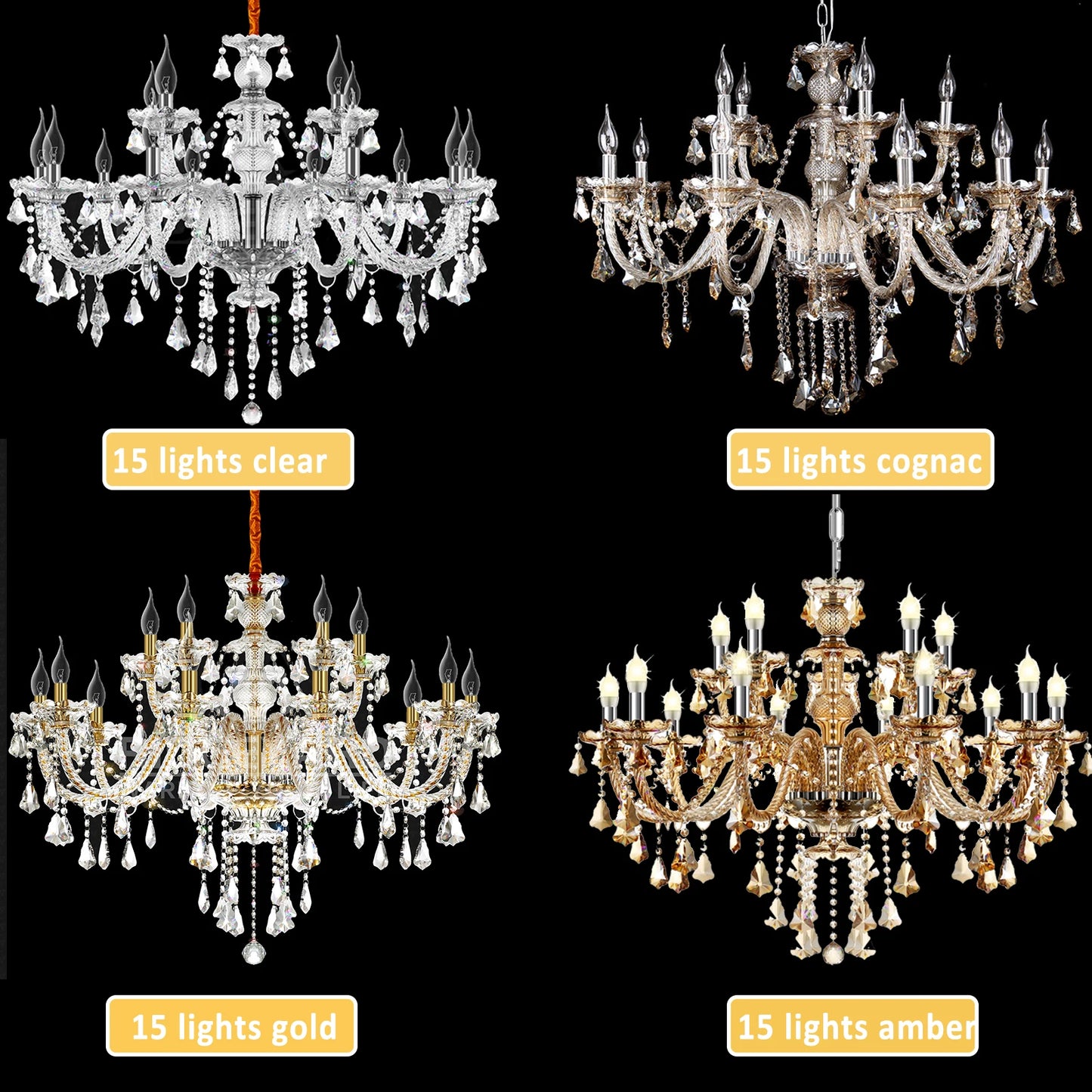 15 Arms Crystal Chandelier Pendant Lighting E14 Modern K9 Glass Fixture for Bedroom Living Room Corridor Hall