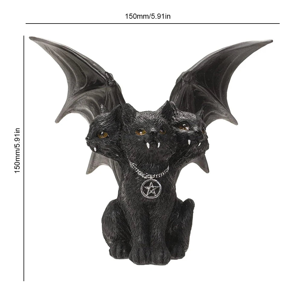 Halloween Decoration Three Head Cat Home Decor Resin Black Cat Tabletop Ornaments Dark Cat Statues for Party Decor