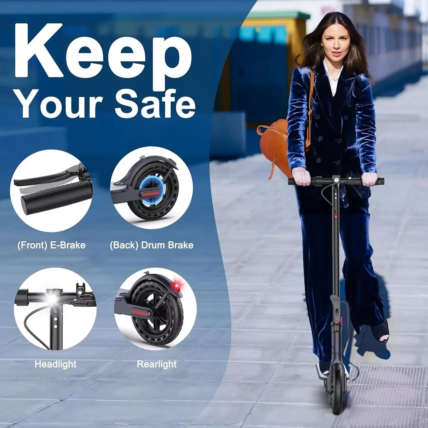 LP60 Electric Scooter 350W 19mph Smart Control Folding Scooter 8.5 Inch Tire 16 Miles Max Range for Adults