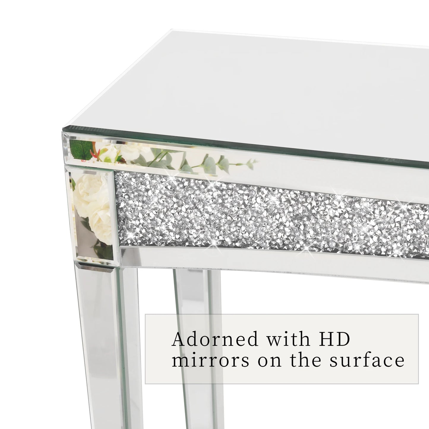 Mirrored Desk Silver Console Table With Crystal Inlay
