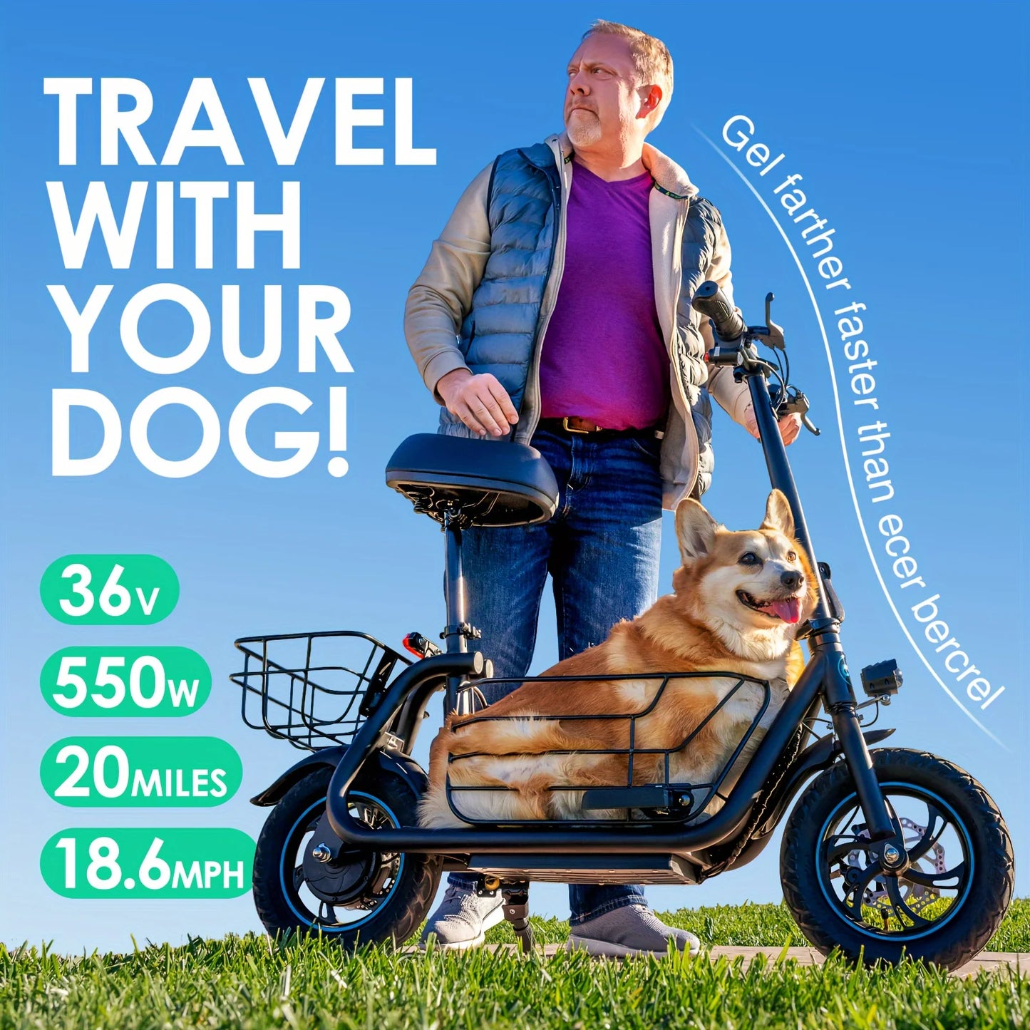 Gyroor Electric Scooter with Pet Basket Foldable Electric Scooter for Adults 3 Riding Modes Up to 20 Miles 18.6MPH