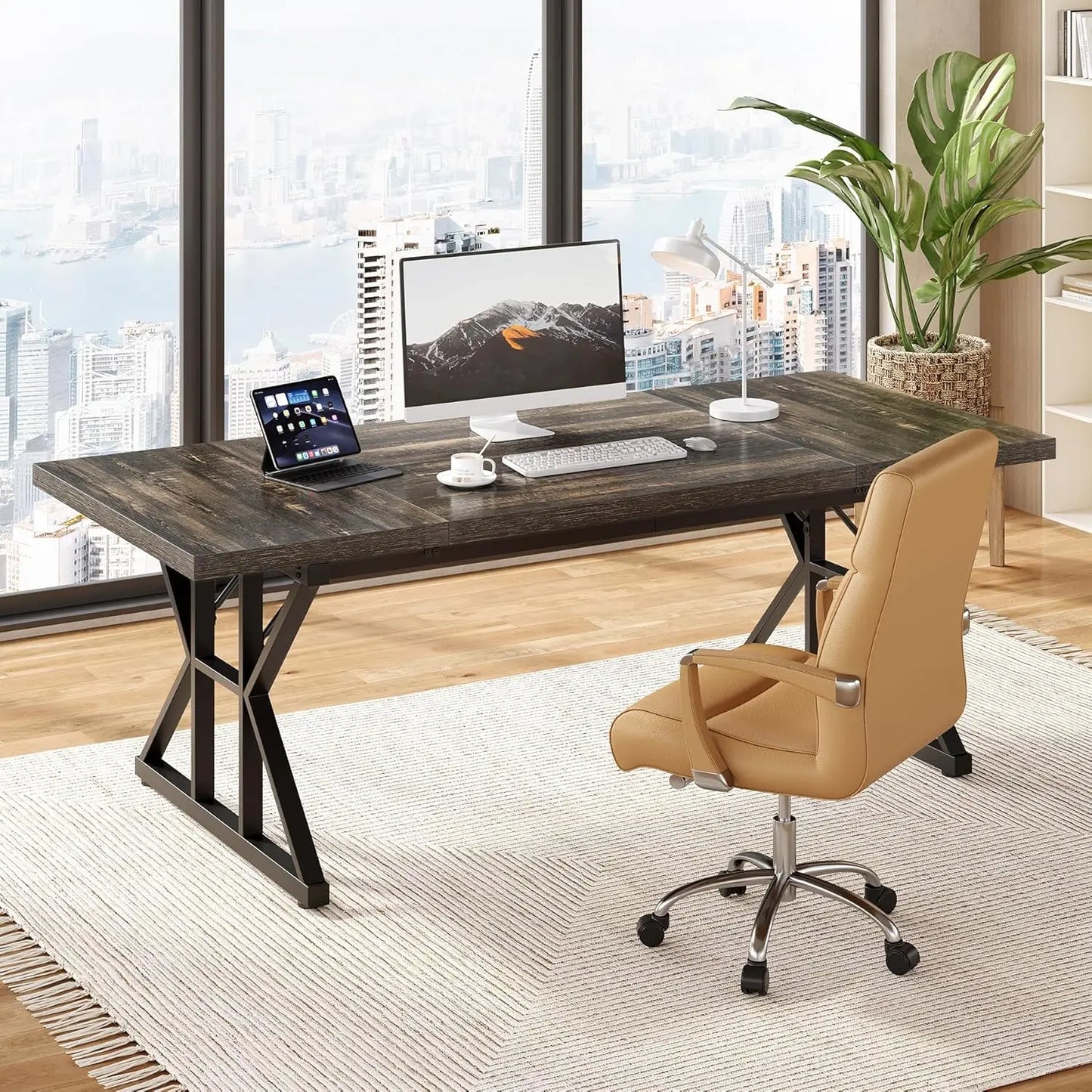 Little Tree 70.8 Inch Executive Office Desk Modern Farmhouse Writing Table