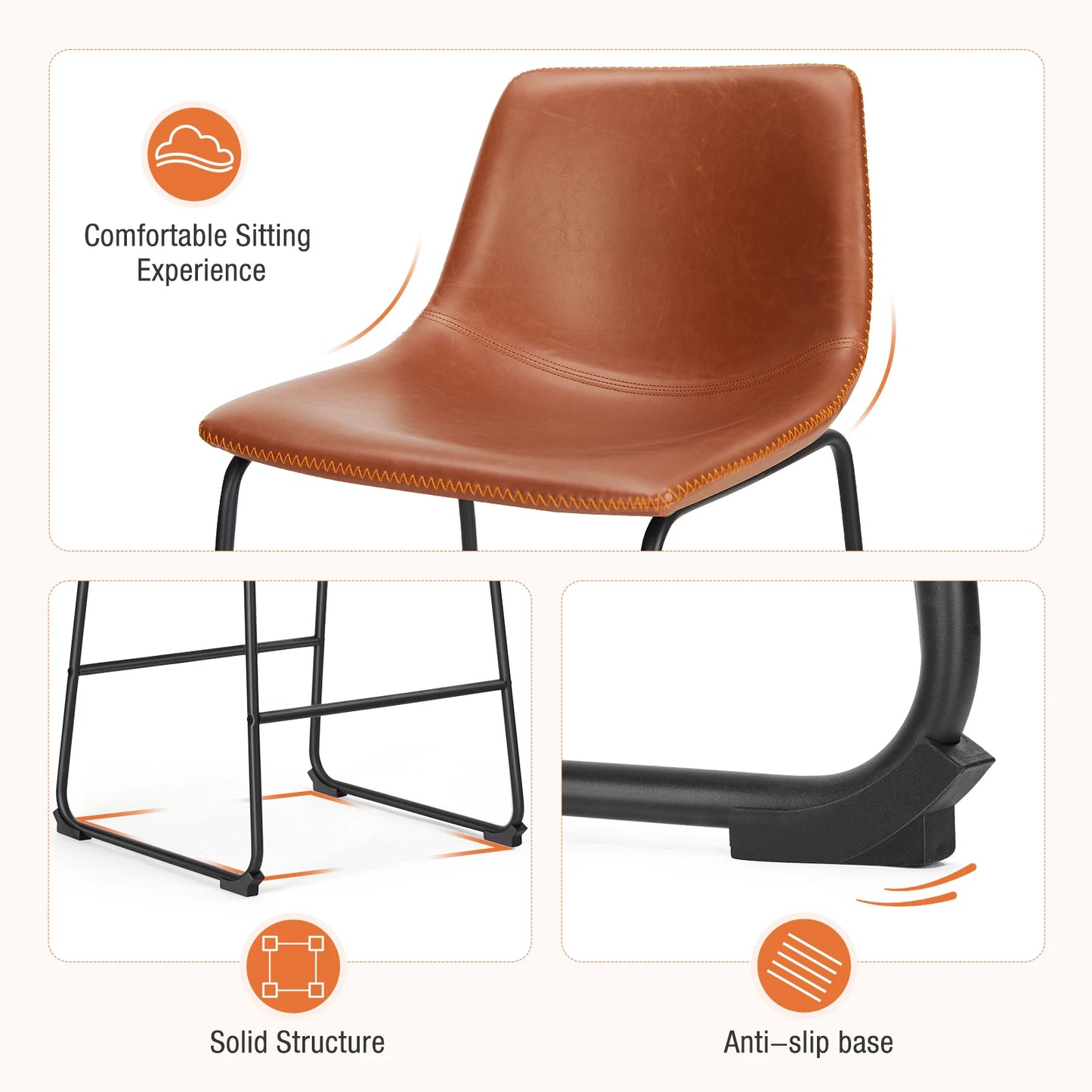 JHK PU Leather Bar Stools Set of 2 Counter Height Cushioned