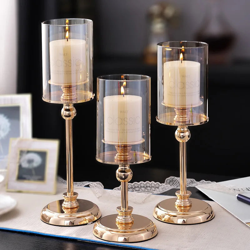 1PC Luxury Table Soft Decoration European Style Candlelight Dinner Crystal Metal Candle Holder