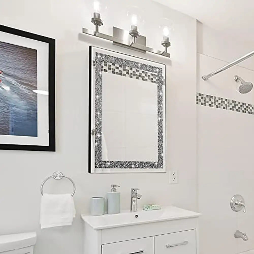 Crystal Crush Diamond Mirror 16x20 Luxury Wall Mirror for Home Décor Accent in Bathroom Bedroom and Entryway