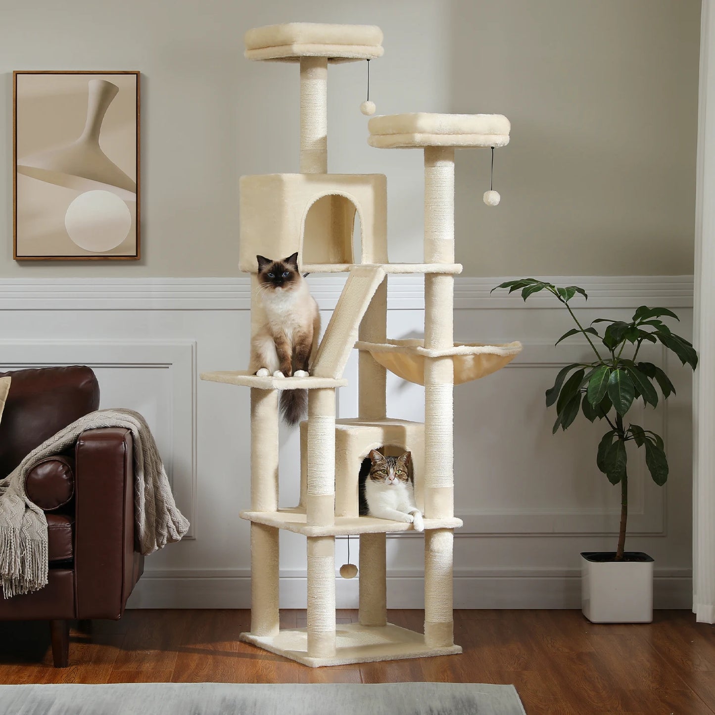 Large Cat Tree Tall Cat Tower for Indoor Cats Multi Level Plush Condo with Scratching Posts Boards Perches Caves
