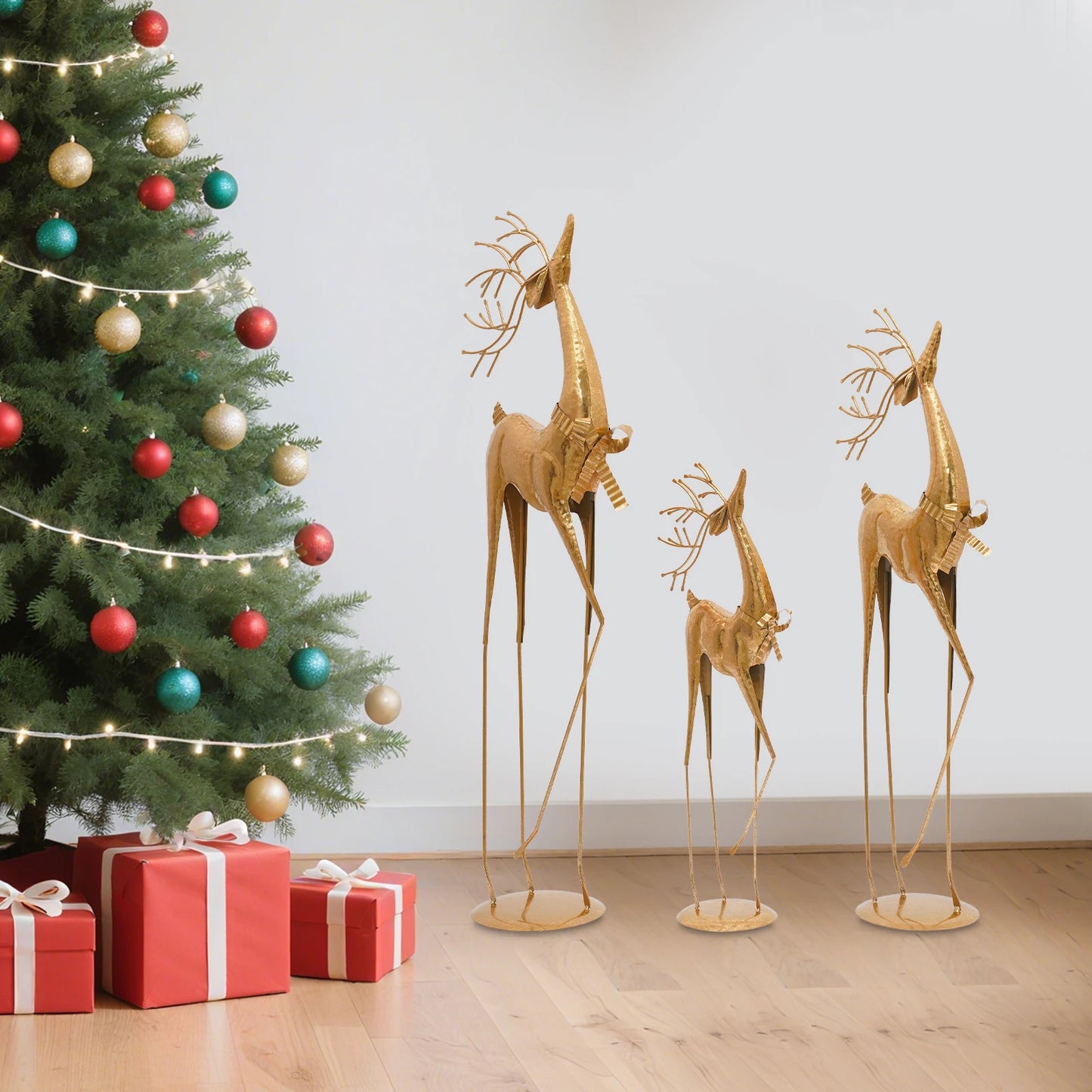 House Studio Gold Reindeer Statue Christmas Decor Indoor