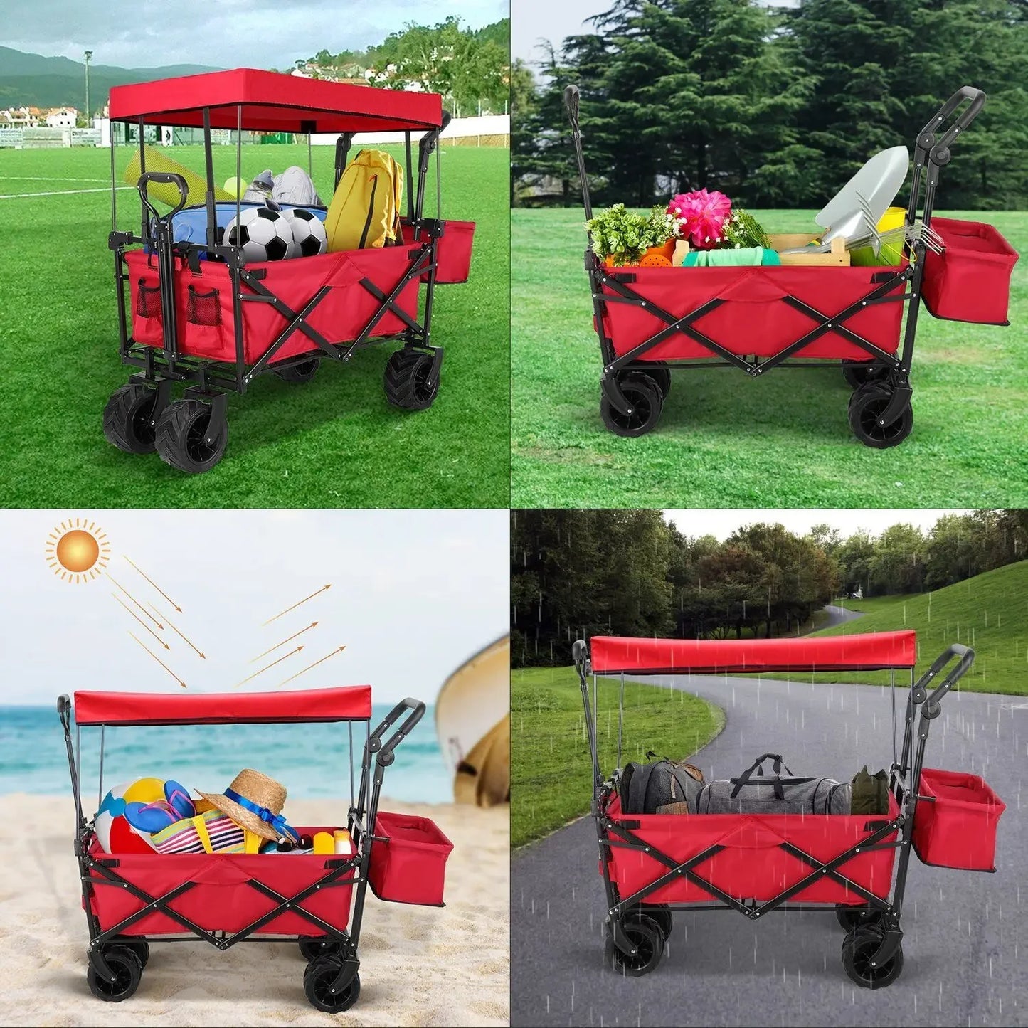 262L Collapsible Garden Cart With Removable Canopy 115Kg