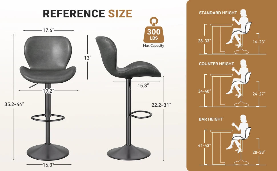 2 Pcs Swivel Bar Stools PU Leather Upholstered With Back