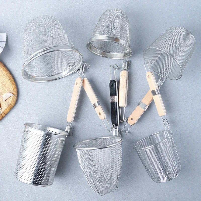 Stainless Steel Colander With Wooden Handle Mesh Strainer