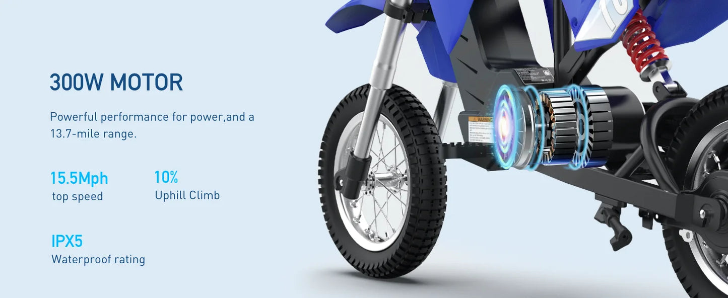 Hiboy 36V 300W Electric DirtBike ThreeSpeed For Kids 3To10