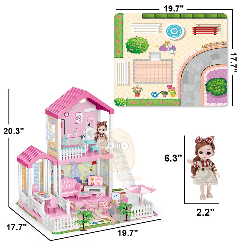 DIY Princess Big Villa Simulation Assembled Dollhouse Pink Castle Pretend Play Doll Game Educational Toy For Girl Birthday Gift