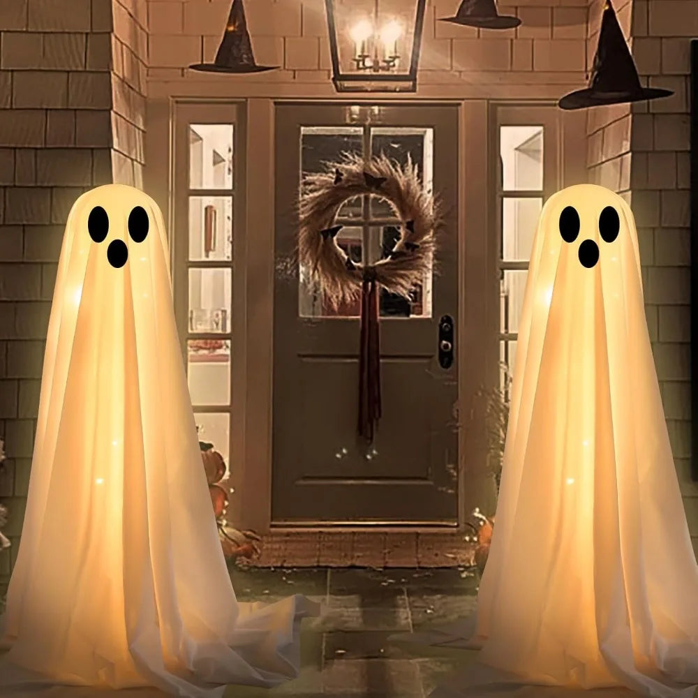 Outdoor Halloween Decorations 2 Pack White Cloth Ghosts LED