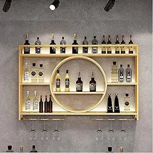 Metal Wine Rack Wall Mounted Bar Shelves With Glass Holder