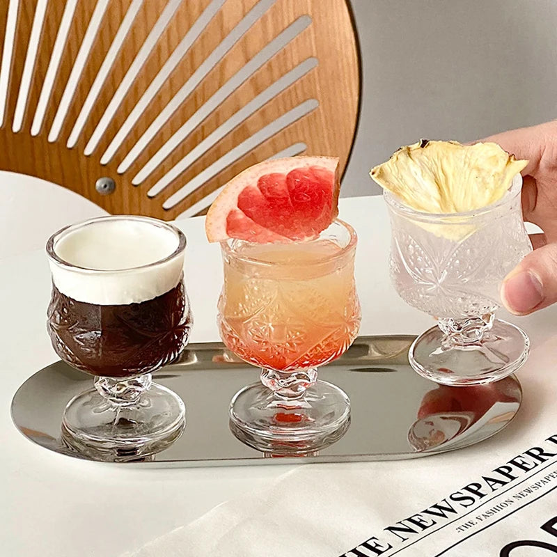 Six Pcs Set 45ml Retro Engraved Mini Glass Cups Sake Soju