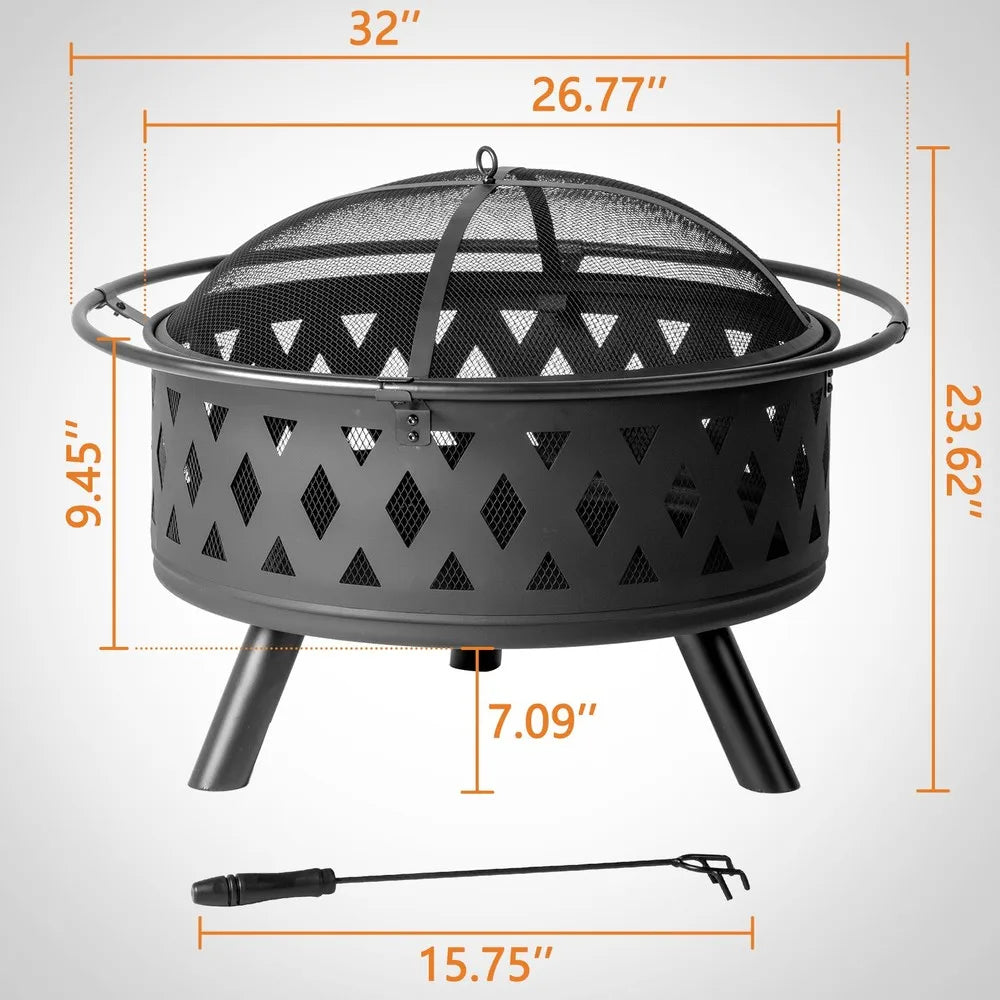 32 Inch Outdoor Wood Burning Fire Pit for Patio and Garden