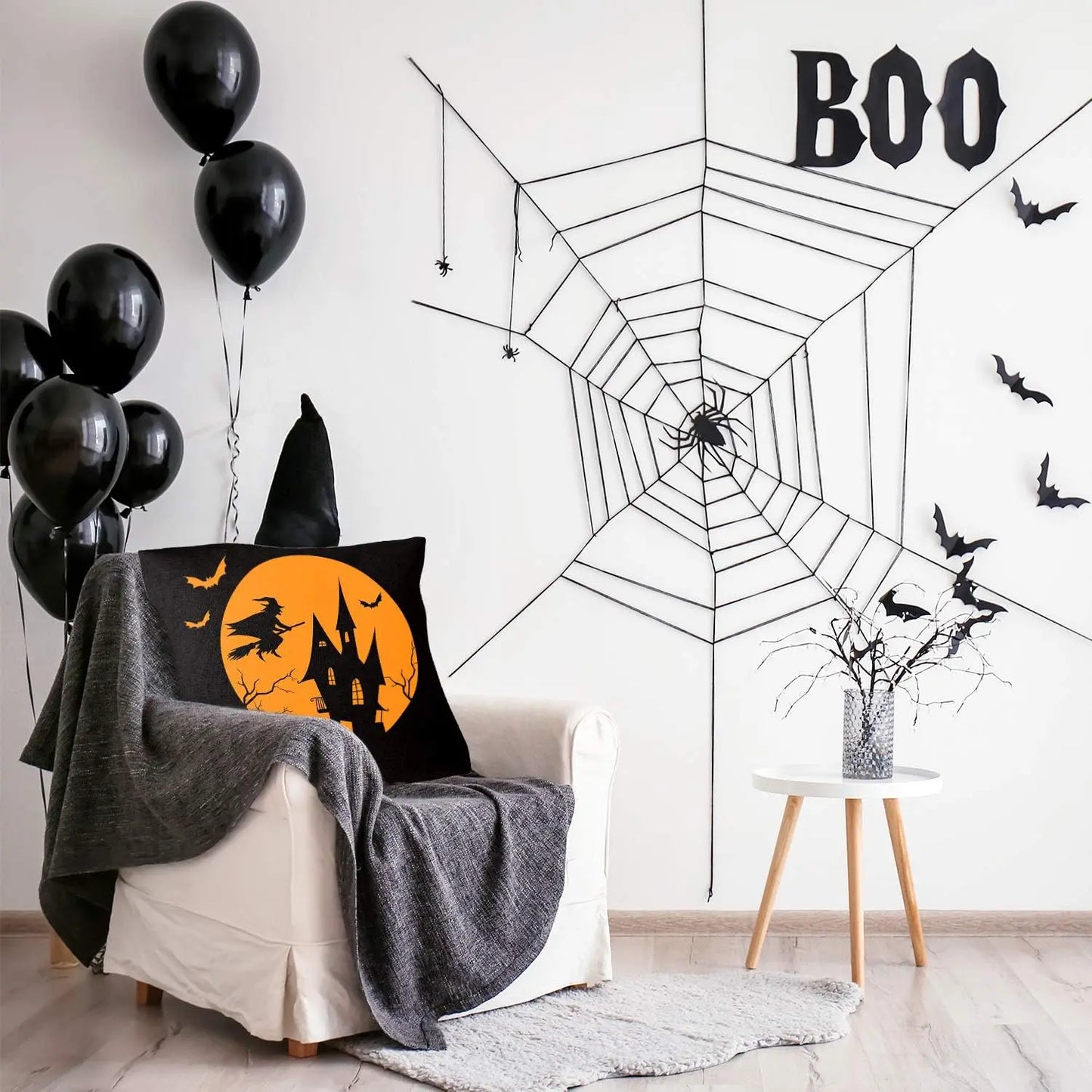 Four Pack Halloween Pillow Covers Orange Black Linen