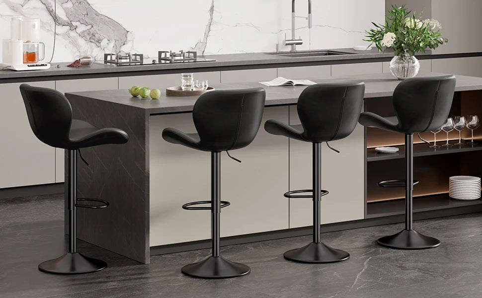 2 Pcs Swivel Bar Stools PU Leather Upholstered With Back