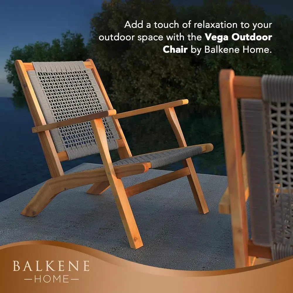 Natural Stain Acacia Wood Outdoor Armchair With Hand Woven Seat Century Design