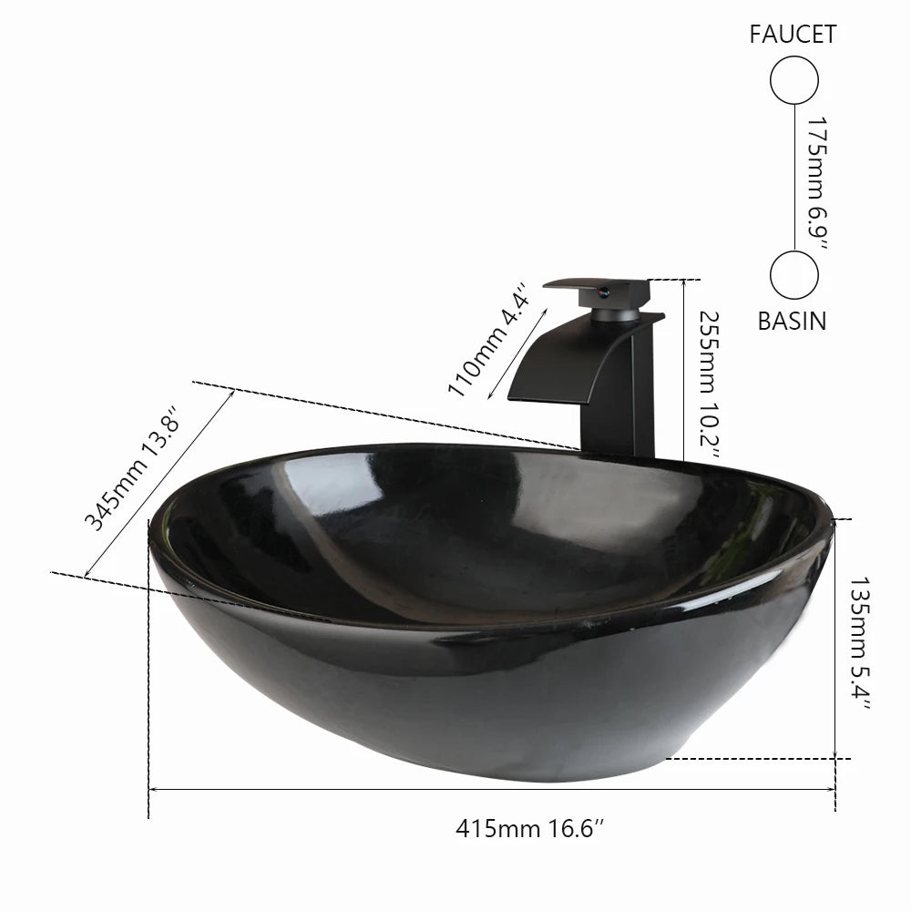 ZAPPO Marbling Rectangle Vessel Sink With Faucet Drain