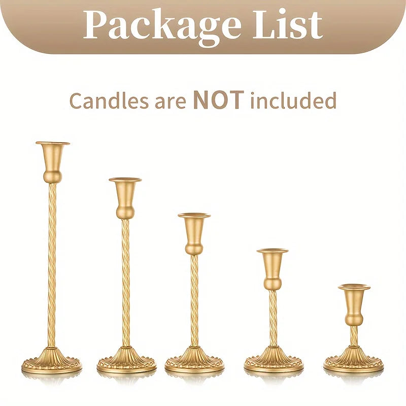 Gold Candlestick Holders Set of 5 for Wedding Centerpieces