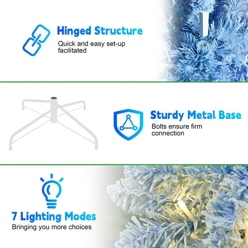 7Ft Blue Gradient Flocked Christmas Tree 300 Warm WhiteLEDs