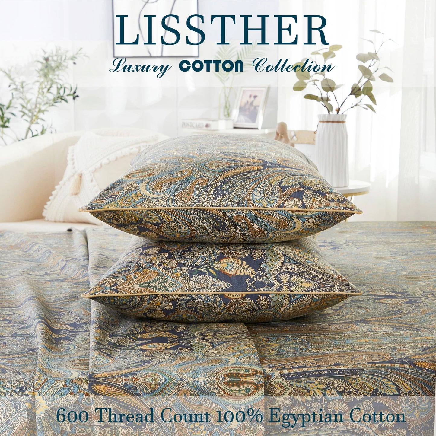3pcs 600TC Egyptian Cotton Duvet Cover Set Bohemian Paisley