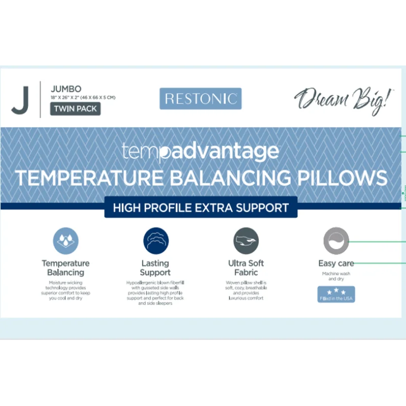 Tempadvantage Twin Pack Bed Pillows Non Toxic Safe For Comfortable Sleep