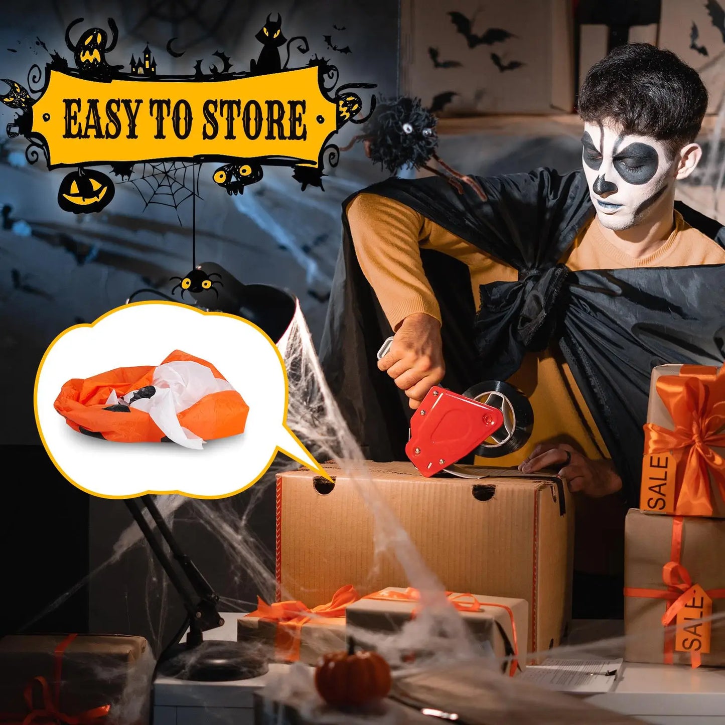 5.9FT Halloween Inflatable Pumpkin Ghost Yard Decor with Lights - Spooky Blow-Up Outdoor Decorations for holiday Parties