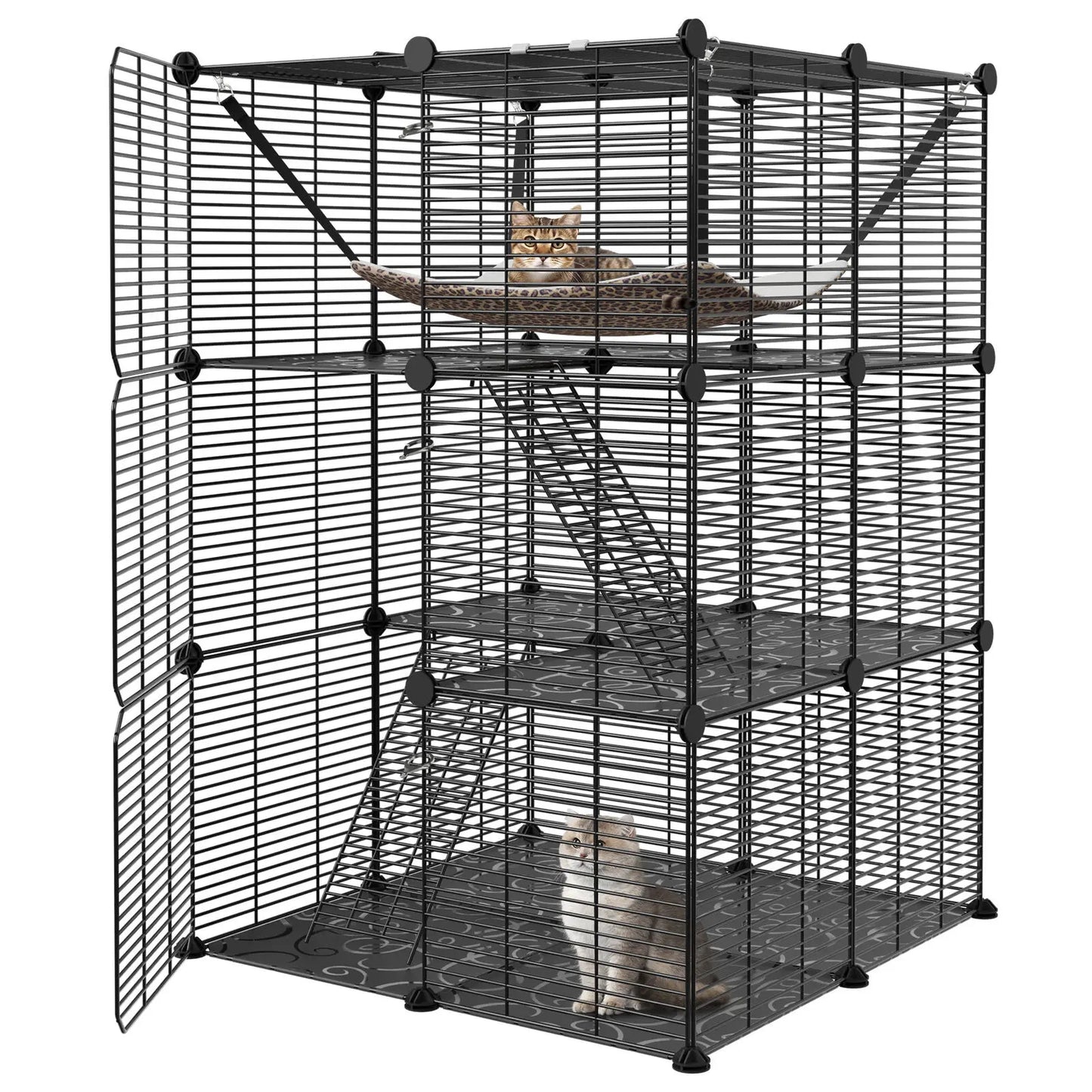 3 Tier Metal Wire Cat Cage With Hammock For 1 To 2 Cats