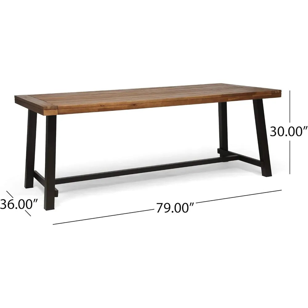 Great Deal Furniture Beau Outdoor Eight Seater Teak Wood Dining Table Rustic Metal Finish