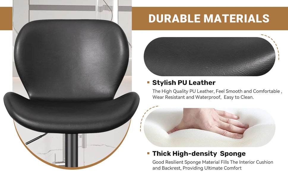 2 Pcs Swivel Bar Stools PU Leather Upholstered With Back