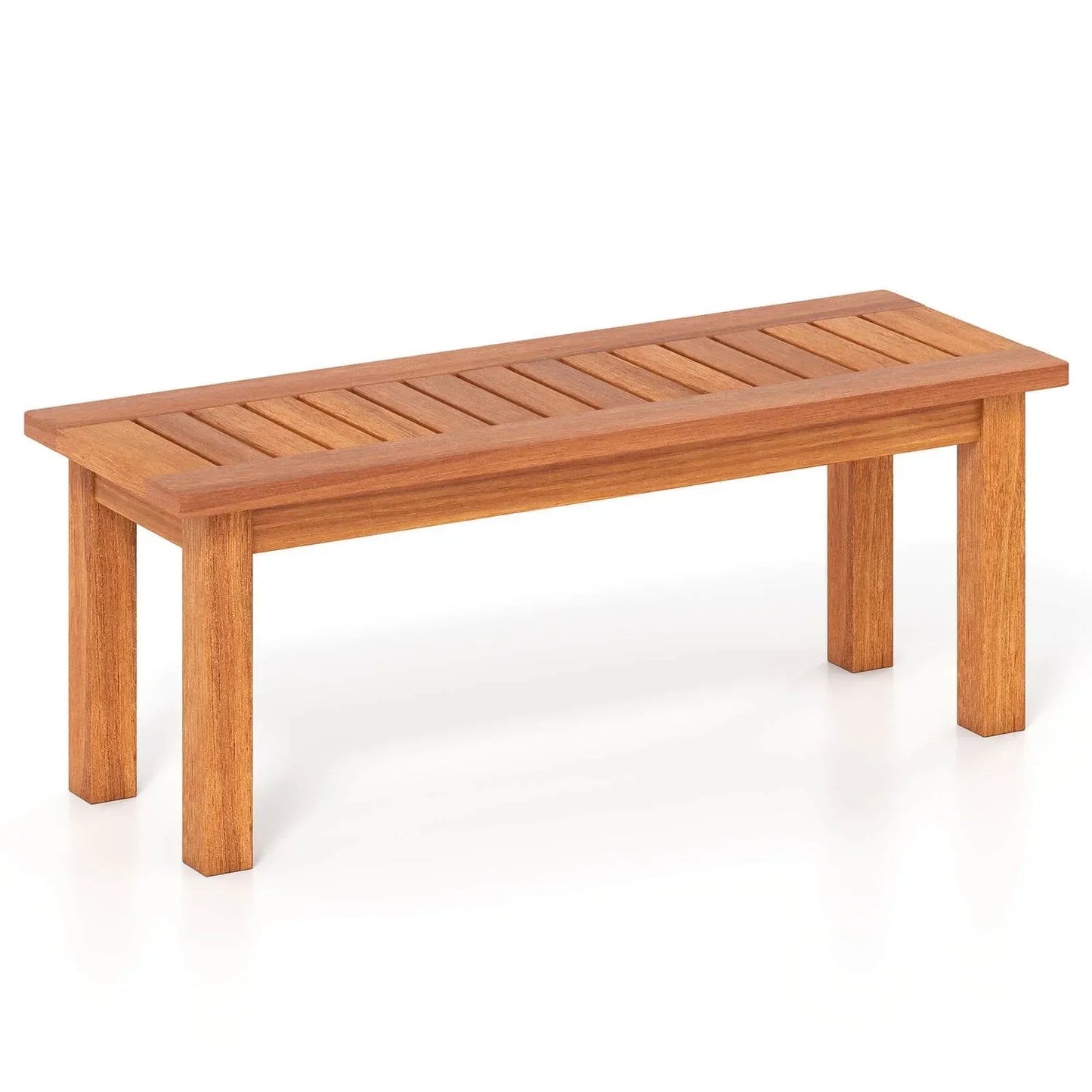 Two Person Outdoor Backless Bench With Slatted Seat Rustic Wooden Entryway Bench