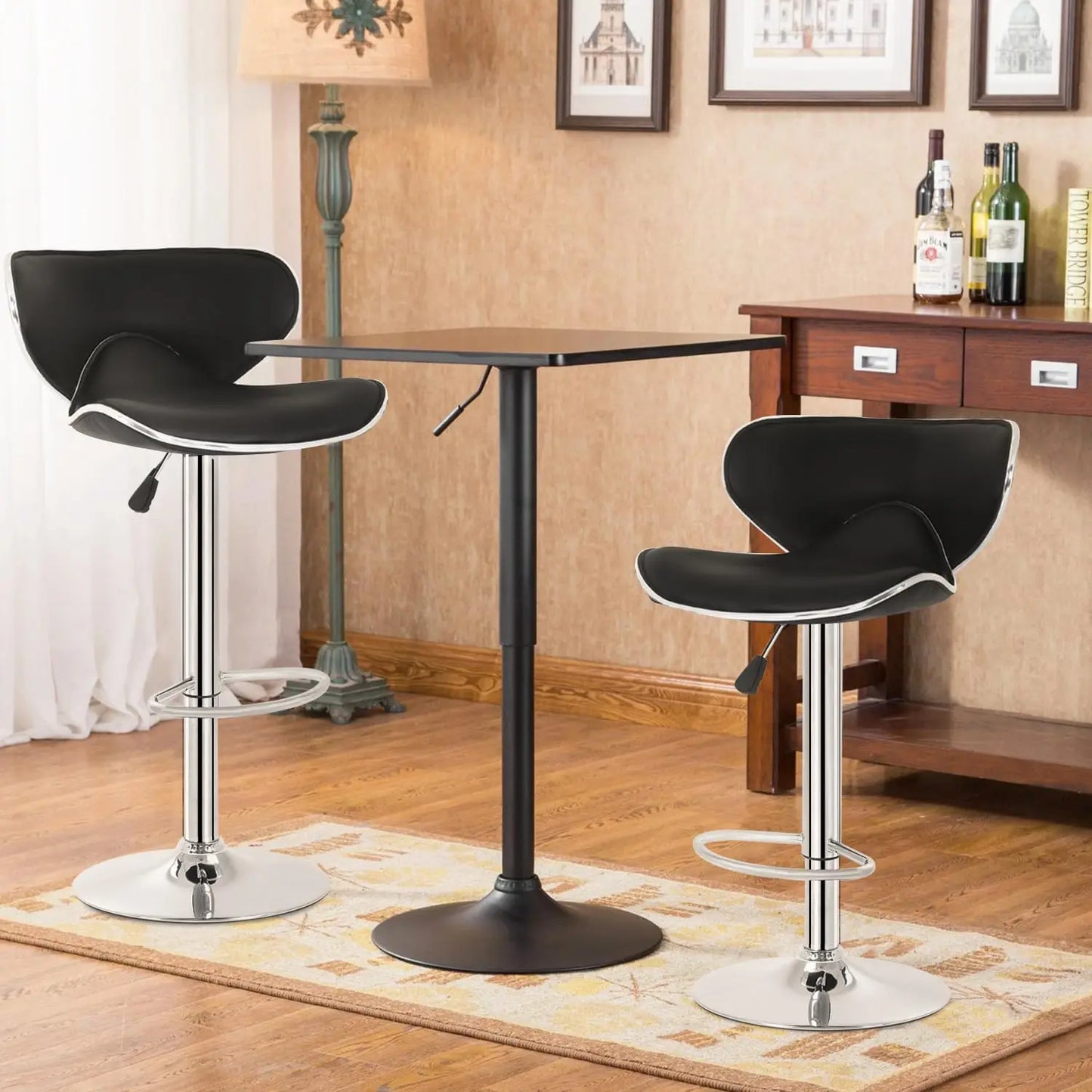 Bar Stools 2 Counter Height Adjustable PU Leather Swivel