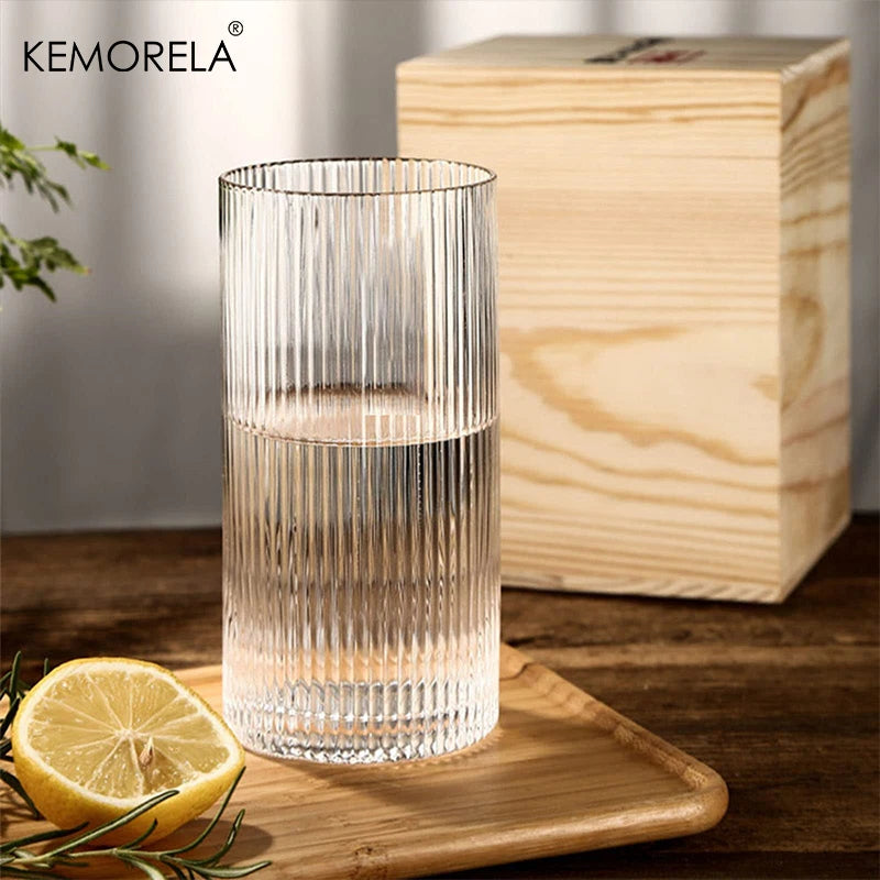 Ribbed Glass Cups Set Of 4 Transparent Cocktail Glasses