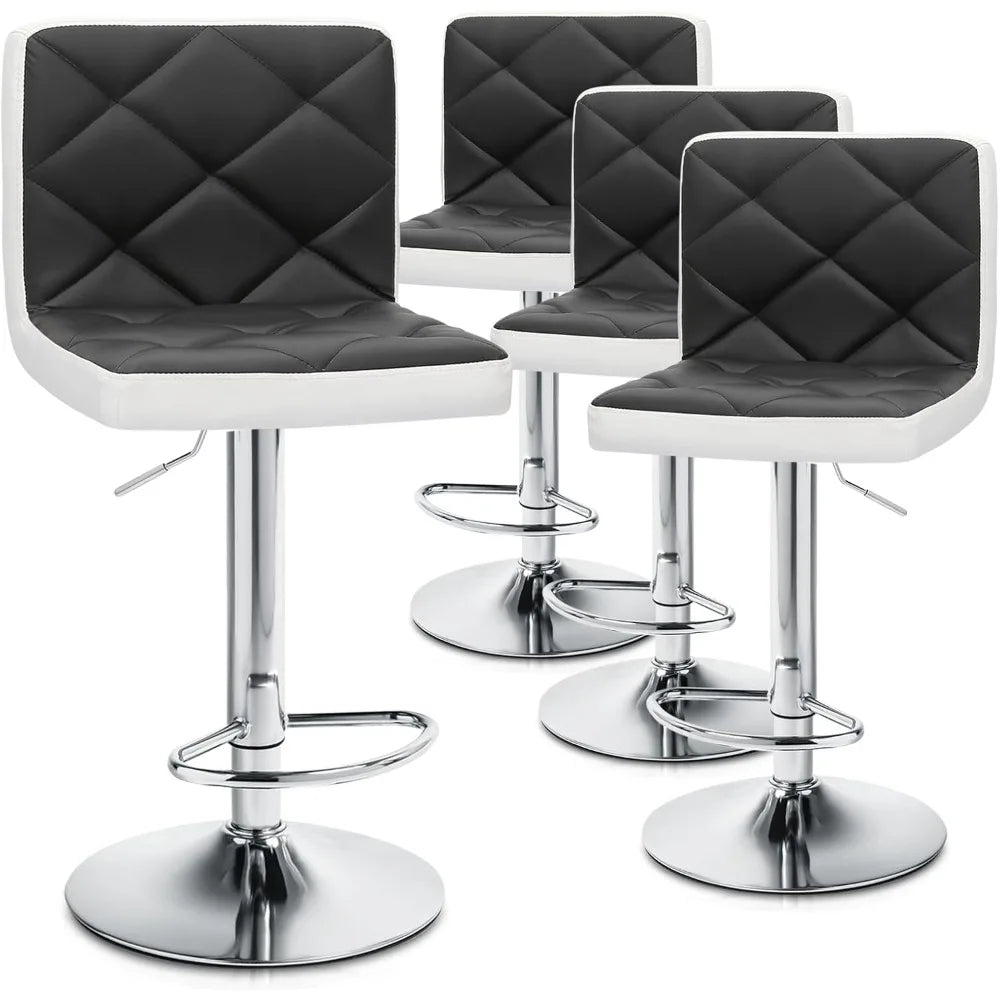 Faux Leather Bar Stools 360 Swivel Adjustable Mixed Black 4