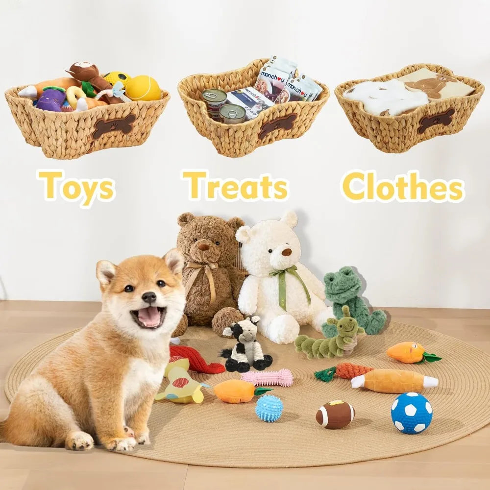 Bone Shaped Pet Toy Basket 2 Pack Dog Cat Storage Organizer