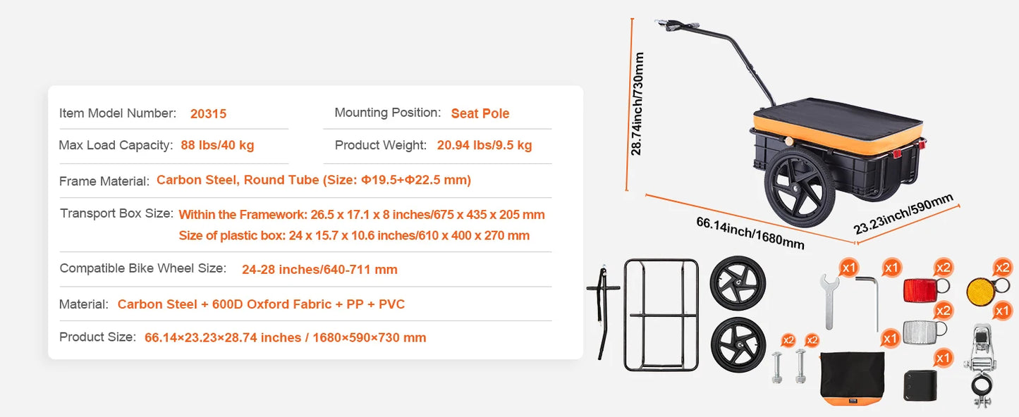 SucceBuy 88Lbs Bike Cargo Trailer Foldable With 16in Wheels