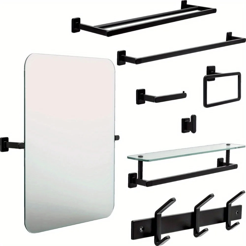 Matte Black Rounded Square Bathroom Vanity Tilt Mirror